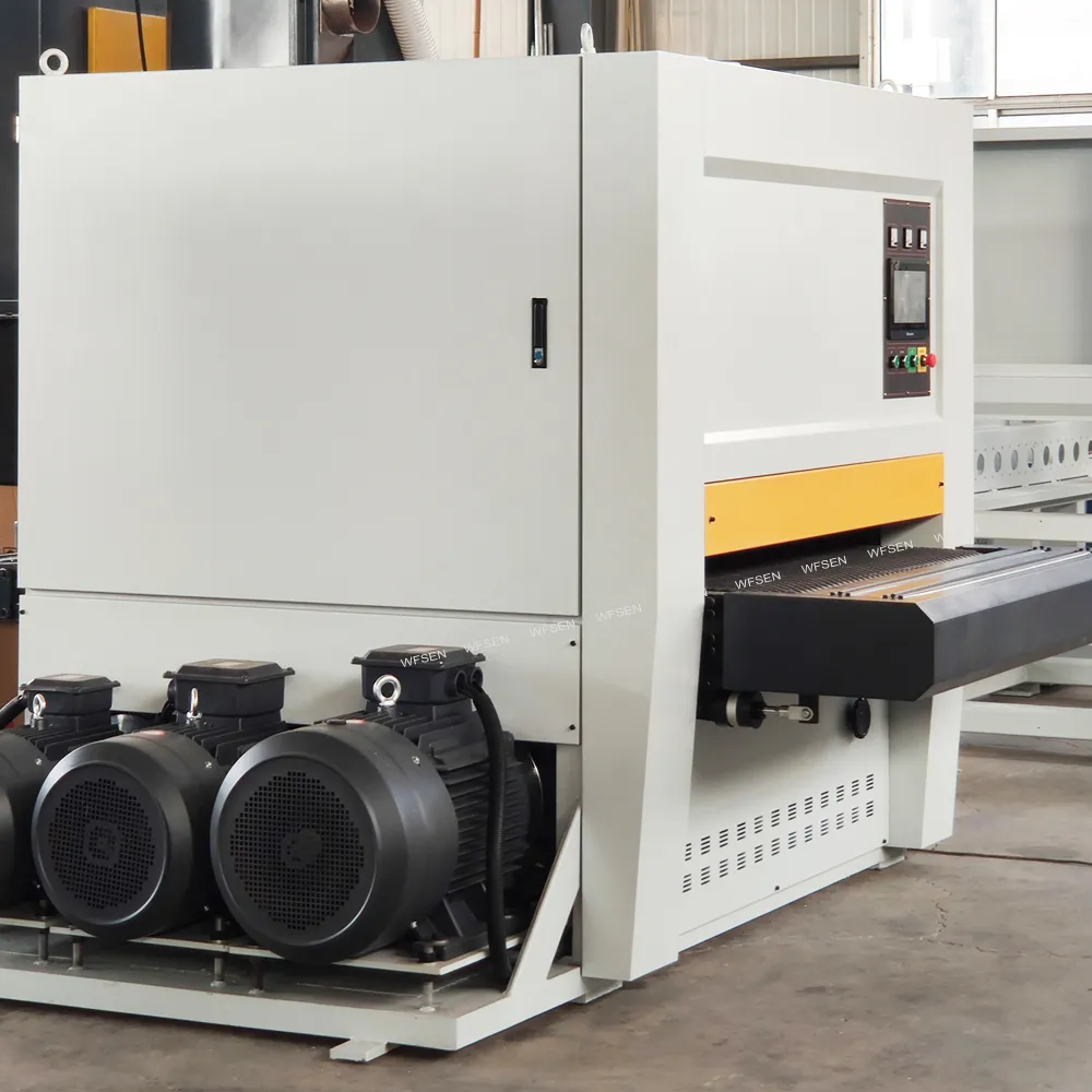 WFSEN wide belt sanding machine with feed table, three main motors and touch screen control panel
