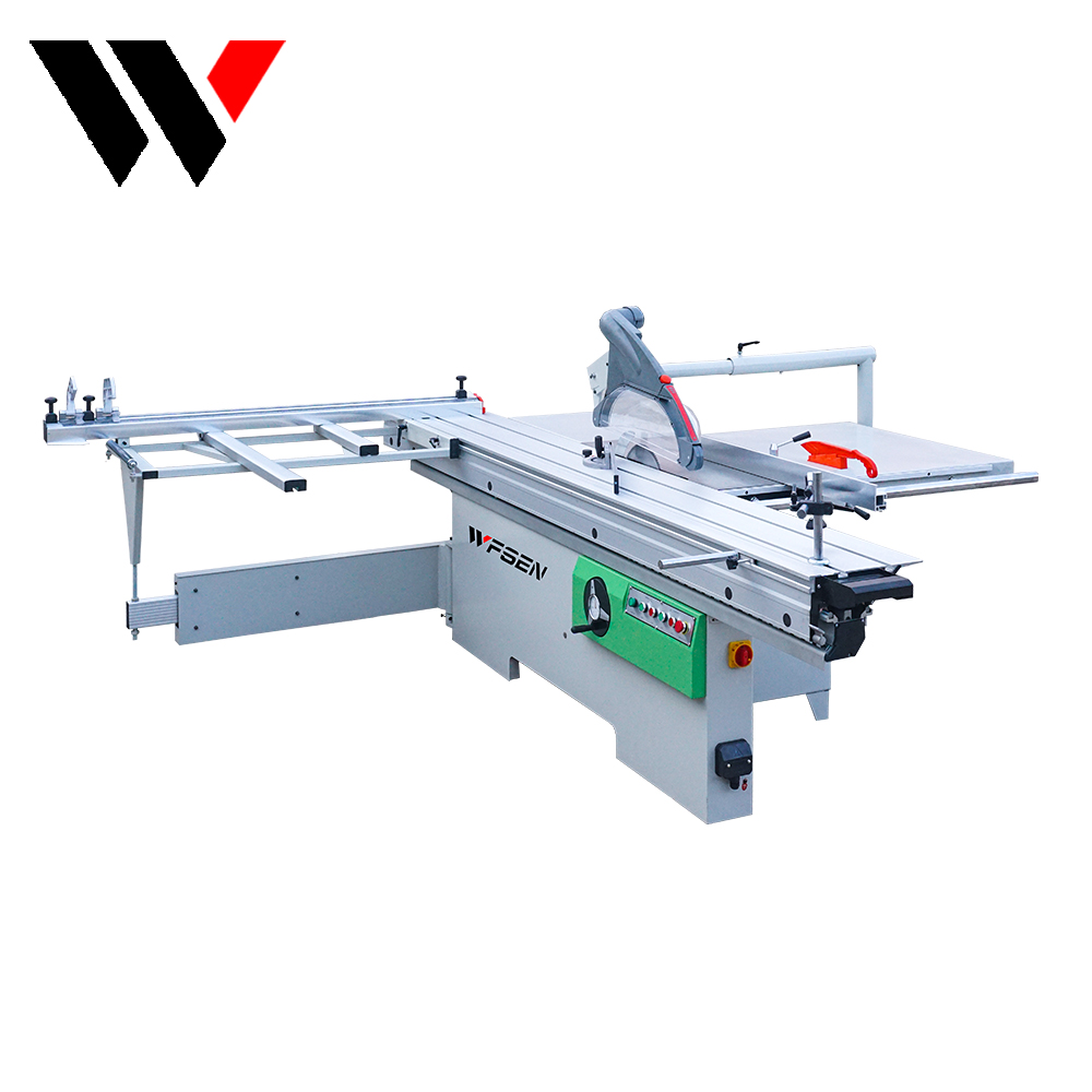 WFSEN sliding table saw carrying the 300 mm main saw blade and 120 mm scoring blade