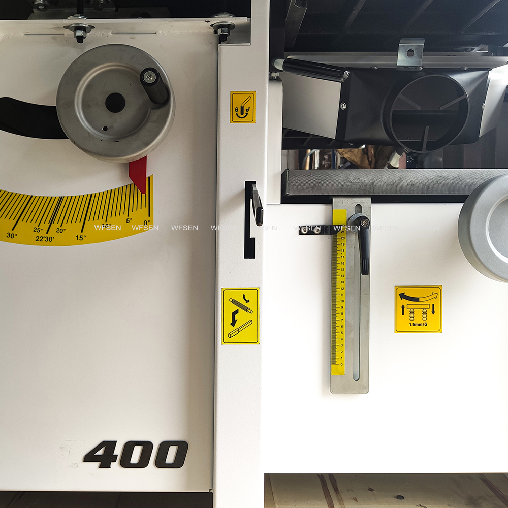 Mitre scale from 0 to 45 degrees and depth scale on the 400 model multi function table saw