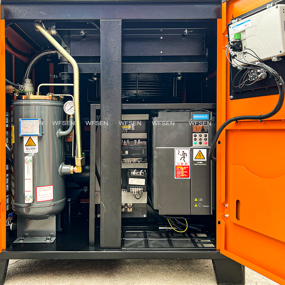 Screw air compressor unit for a woodworking shop air line