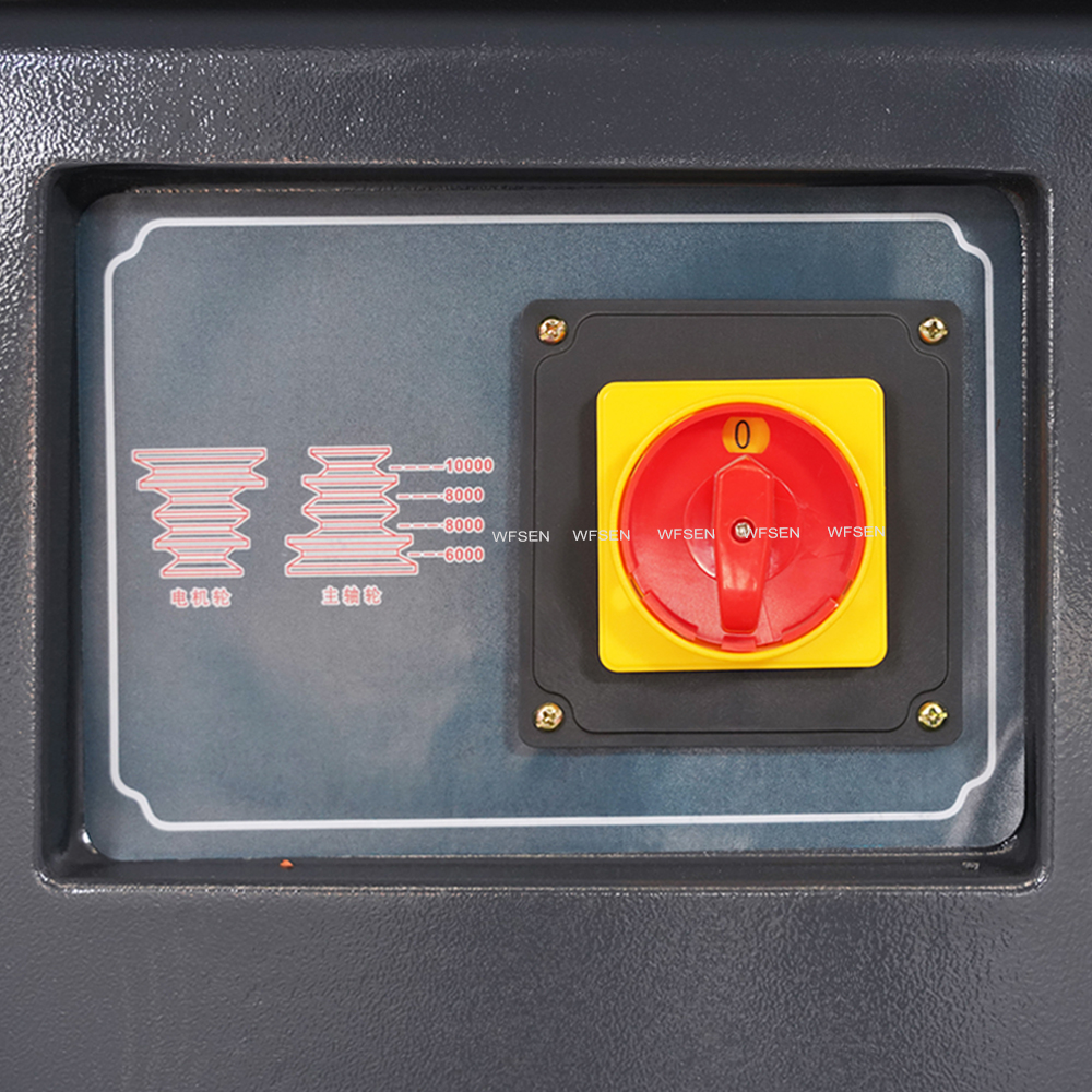 Spindle speed chart and main switch on a spindle moulder